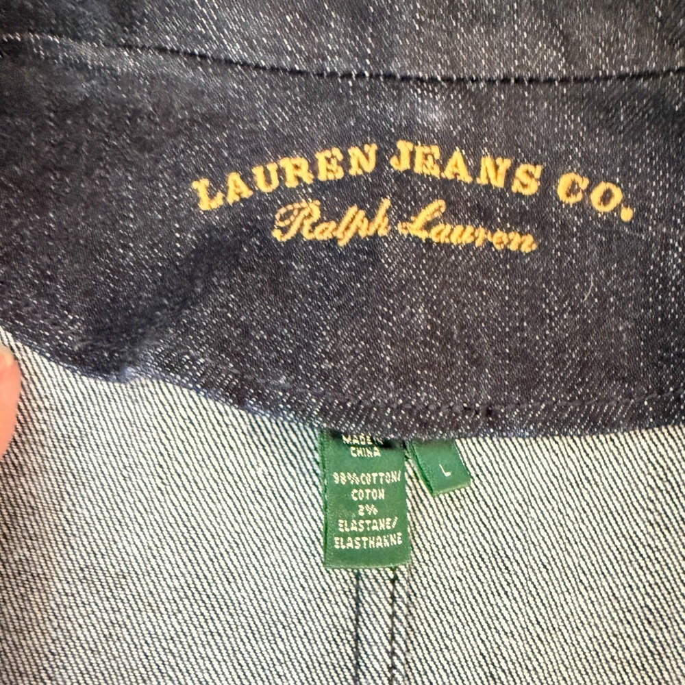 Lauren Jeans Co Women's Denim Blazer Jacket Embroidered Logo 90s Y2K Large - Picture 9 of 10
